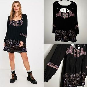 Free People Black and Purple Long Sleeve Dress